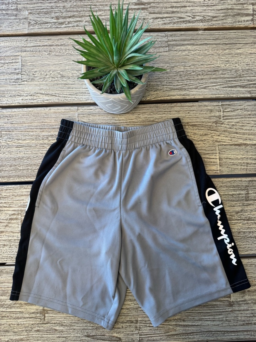 Champion Light Gray Athletic Shorts with Orange Accent